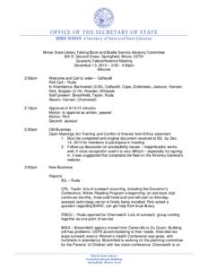 Talking Book and Braille Service Advisory Committee Meeting Minutes December 13, 2013