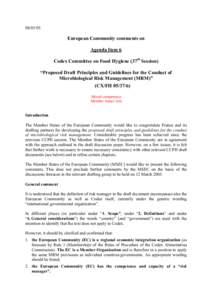 [removed]European Community comments on Agenda Item 6 Codex Committee on Food Hygiene (37th Session) “Proposed Draft Principles and Guidelines for the Conduct of