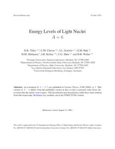 6Revised Manuscript  18 June 2012 Energy Levels of Light Nuclei A=6