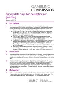 Survey data on public perceptions of gambling January 2012