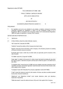 Registered number[removed]THE COMPANIES ACTS[removed]PUBLIC COMPANY LIMITED BY SHARES ARTICLES OF ASSOCIATION OF AEC EDUCATION PLC