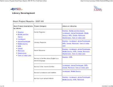 Family Literacy Program:Grant Project Reports[removed]: New York State Library