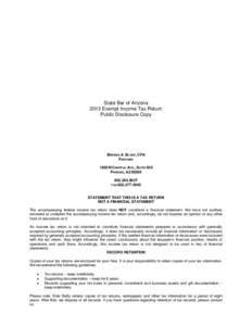 State Bar of Arizona 2013 Exempt Income Tax Return Public Disclosure Copy BRENDA A. BLUNT, CPA PARTNER
