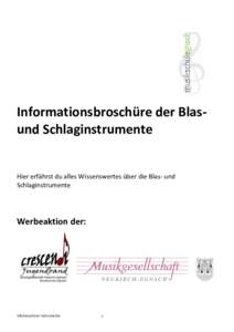 Informationsbroschüre der Blasund Schlaginstrumente  Hier erfährst du alles Wissenswertes über die Blas- und Schlaginstrumente  Werbeaktion der: