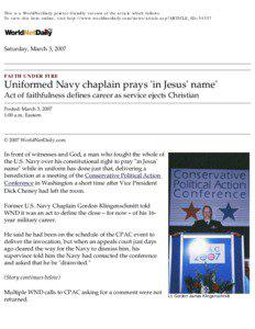 WorldNetDaily: Uniformed Navy chaplain prays 'in Jesus' name'