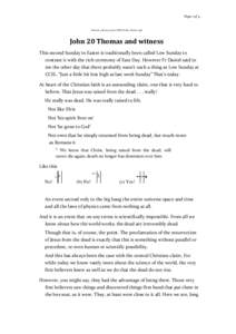 Page 1 of 4  Printed: [removed]:56:00 PM Words: Words: 1398 John 20 Thomas and witness This second Sunday in Easter is traditionally been called Low Sunday to