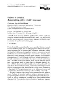 Acta Informatica 41, 293–Digital Object Identiﬁer (DOIs00236Families of automata characterizing context-sensitive languages Christophe Morvan, Chlo´e Rispal