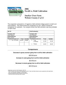 2006 No-till vs. Field Cultivation Smeltzer Trust Farm Webster County [1 of 2] The cooperator compared no- till against a field cultivation tillage system on both corn and soybeans. This sheet shows the comparison for co