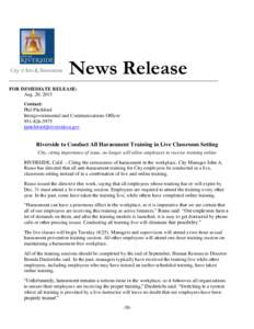 News Release FOR IMMEDIATE RELEASE: Aug. 20, 2015 Contact: Phil Pitchford Intergovernmental and Communications Officer