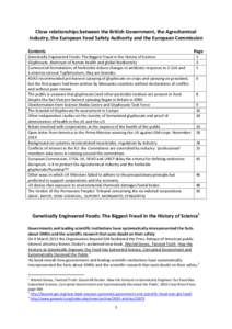 Close relationships between the British Government, the Agrochemical Industry, the European Food Safety Authority and the European Commission Contents Page