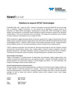 Companies listed on the New York Stock Exchange / Teledyne / CETAC / Inductively coupled plasma mass spectrometry / Robert Mehrabian / Laboratory automation / Science / Laboratory equipment / Scientific method