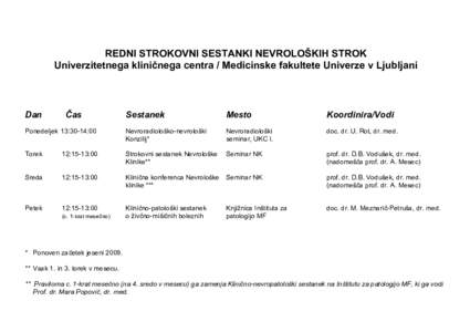 REDNI STROKOVNI SESTANKI NEVROLOŠKIH STROK Univerzitetnega kliničnega centra / Medicinske fakultete Univerze v Ljubljani Dan  Sestanek