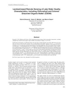 Aquatic ecology / Water pollution / Environmental science / Landsat program / Colored dissolved organic matter / Lake / Thematic Mapper / Trophic state index / Turbidity / Water / Earth / Chemistry