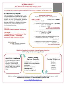 NOBLE COUNTY  2013 “Because No One Should Go Hungry” Report  In 2012, Mid‐Ohio Foodbank provided enough food for its partners to distribute 102,000 meals a day.     
