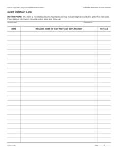 STATE OF CALIFORNIA - HEALTH AND HUMAN SERVICES AGENCY  CALIFORNIA DEPARTMENT OF SOCIAL SERVICES AUDIT CONTACT LOG INSTRUCTIONS: This form is intended to document contacts and may include telephone calls (t/c) and office