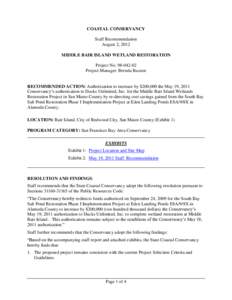 COASTAL CONSERVANCY Staff Recommendation August 2, 2012 MIDDLE BAIR ISLAND WETLAND RESTORATION Project No[removed]Project Manager: Brenda Buxton