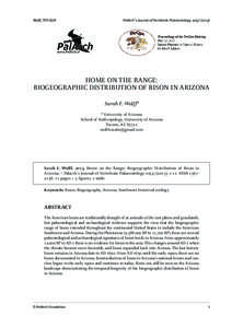 Wolff, TER-QUA  PalArch’s Journal of Vertebrate Palaeontology, [removed]HOME ON THE RANGE: BIOGEOGRAPHIC DISTRIBUTION OF BISON IN ARIZONA