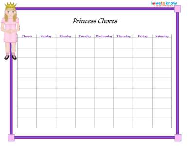 Cute Princess Theme Chore Chart