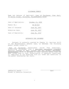 DISCHARGE PERMIT Name and Address of Applicant: Town of Fairhaven, Town Hall, 40 Center Street, Fairhaven, Massachusetts[removed]Date of Application: