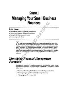 Chapter 1  In This Chapter  Defining the bailiwick of financial management  MA