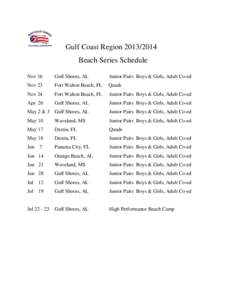 Gulf Coast Region[removed]Beach Series Schedule Nov 16 Gulf Shores, AL