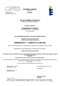 KEYMARK LICENSE CERTIFICAT SK[removed]Certification body