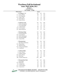 Wartburg Fall Invitational Dates: [removed], 2013 Round: 2 FINAL RESULTS  Par-Yardage: [removed]