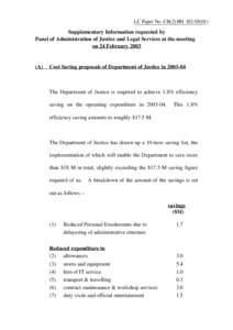 LC Paper No. CB[removed])  Supplementary Information requested by Panel of Administration of Justice and Legal Services at the meeting on 24 February 2003