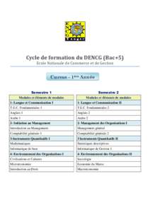 Cycle de formation du DENCG (Bac+5) Ecole Nationale de Commerce et de Gestion Cursus - 1ère Année Semestre 1