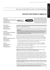 MSOR Connections Vol 11 No 3 Autumn Term[removed]Summer internships in sigma-sw This work was completed by sigma-sw, the SouthWest and South Wales regional hub of the sigma network, part of the National HE STEM Programme M