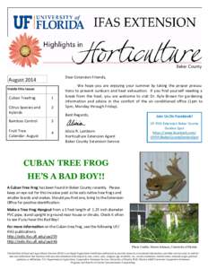 Dear Extension Friends,  August 2014 Inside this issue:  Cuban Treefrog