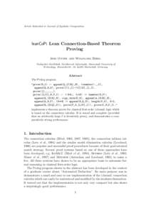 Article Submitted to Journal of Symbolic Computation  leanCoP: Lean Connection-Based Theorem Proving Jens Otten and Wolfgang Bibel Fachgebiet Intellektik, Fachbereich Informatik, Darmstadt University of