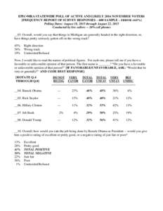 EPIC▪MRA STATEWIDE POLL OF ACTIVE AND LIKELY 2016 NOVEMBER VOTERS [FREQUENCY REPORT OF SURVEY RESPONSES – 600 SAMPLE – ERROR ±4.0%] Polling Dates: August 18, 2015 through August 22, 2015 Conducted by live callers 