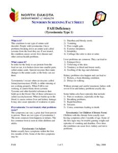 NEWBORN SCREENING FACT SHEET FAH Deficiency (Tyrosinemia Type[removed])