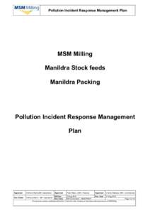 Pollution Incident Response Management Plan  MSM Milling Manildra Stock feeds Manildra Packing