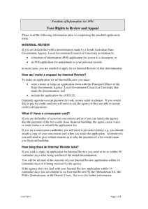 Freedom of Information Act[removed]Your Rights to Review and Appeal Please read the following information prior to completing the attached application form. INTERNAL REVIEW