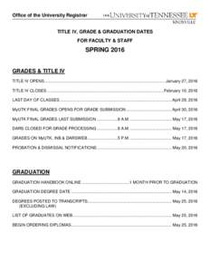 Office of the University Registrar  TITLE IV, GRADE & GRADUATION DATES FOR FACULTY & STAFF  SPRING 2016