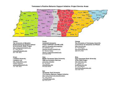 Tennessee’s Positive Behavior Support Initiative: Project Service Areas  Yellow The University of Memphis Restructuring for Inclusive School Environments (RISE) Project