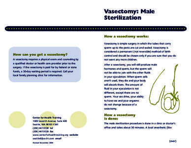 Vasectomy: Male Sterilization How a vasectomy works: How can you get a vasectomy? A vasectomy requires a physical exam and counseling by