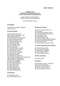 SHORT VERSION Highlights of the 4th Meeting of the Working Group on Growth and Investment Climate (WG-GIC) Audio-Visual Room, BOI Penthouse 385 Sen. Gil Puyat Avenue, Makati City
