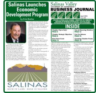 Salinas Launches Economic Development Program by Erin Bodine  	 On March 25, the city of Salinas