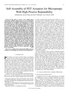 JOURNAL OF MICROELECTROMECHANICAL SYSTEMS, VOL. 15, NO. 4, AUGUST[removed]Self-Assembly of PZT Actuators for Micropumps With High Process Repeatability