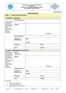 FRIM PRODUCT CERTIFICATION SERVICES Procedure for Preparation of Quotation and Application Review (Document No: FRIM.PC.PRO.01)  FRIM.PC.FOR.01-01