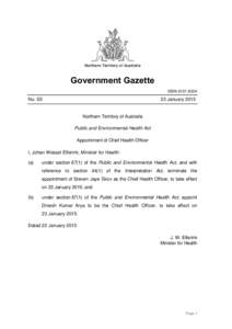 Northern Territory of Australia  Government Gazette ISSN-0157-833X  No. S5