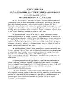 Notice – Supreme Court Special Committee on Attorney Ethics and Admissions – (1) Announcing May 15 Public Hearing; and (2) Requesting Written Comments