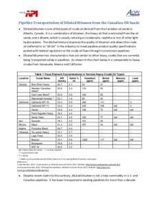 Pipeline Transportation of Diluted Bitumen from the Canadian Oil Sands    Diluted bitumen is one of the types of crude oil derived from the Canadian oil sands in