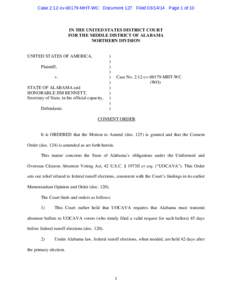 Case 2:12-cv[removed]MHT-WC Document 127 Filed[removed]Page 1 of 10  IN THE UNITED STATES DISTRICT COURT FOR THE MIDDLE DISTRICT OF ALABAMA NORTHERN DIVISION