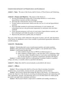 CONSTITUTION OF SOCIETY OF WOOD SCIENCE AND TECHNOLOGY