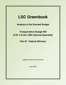 LSC Greenbook Analysis of the Enacted Budget Transportation Budget Bill (H.B. 2 of the 128th General Assembly) Part III: Federal Stimulus