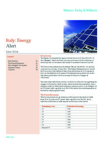 Italy: Energy  Alert  June 2014  Contents    Introduction